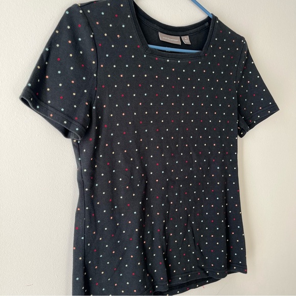 Croft & Barrow women’s short sleeve casual polka dot black square neck tee shirt - Picture 3 of 10